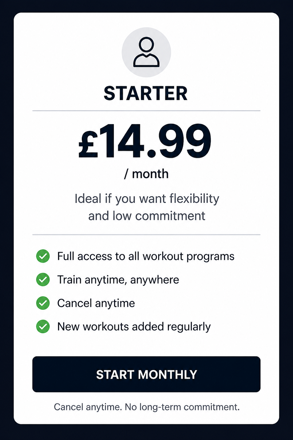FA Fitness Starter monthly pricing tier