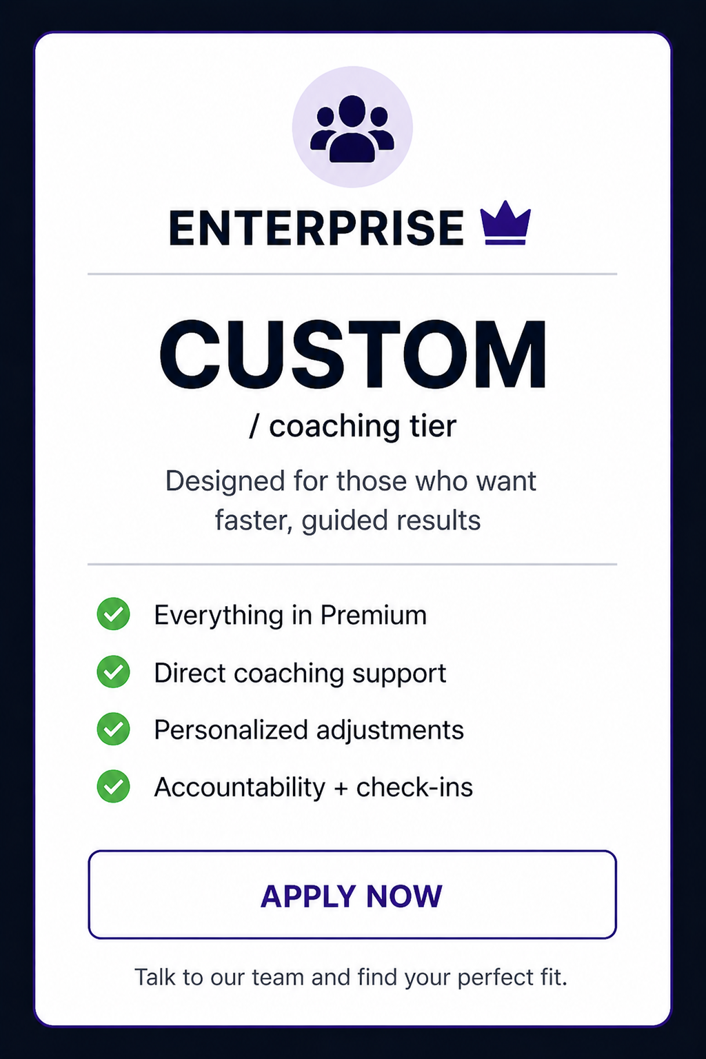 FA Fitness Enterprise coaching pricing tier
